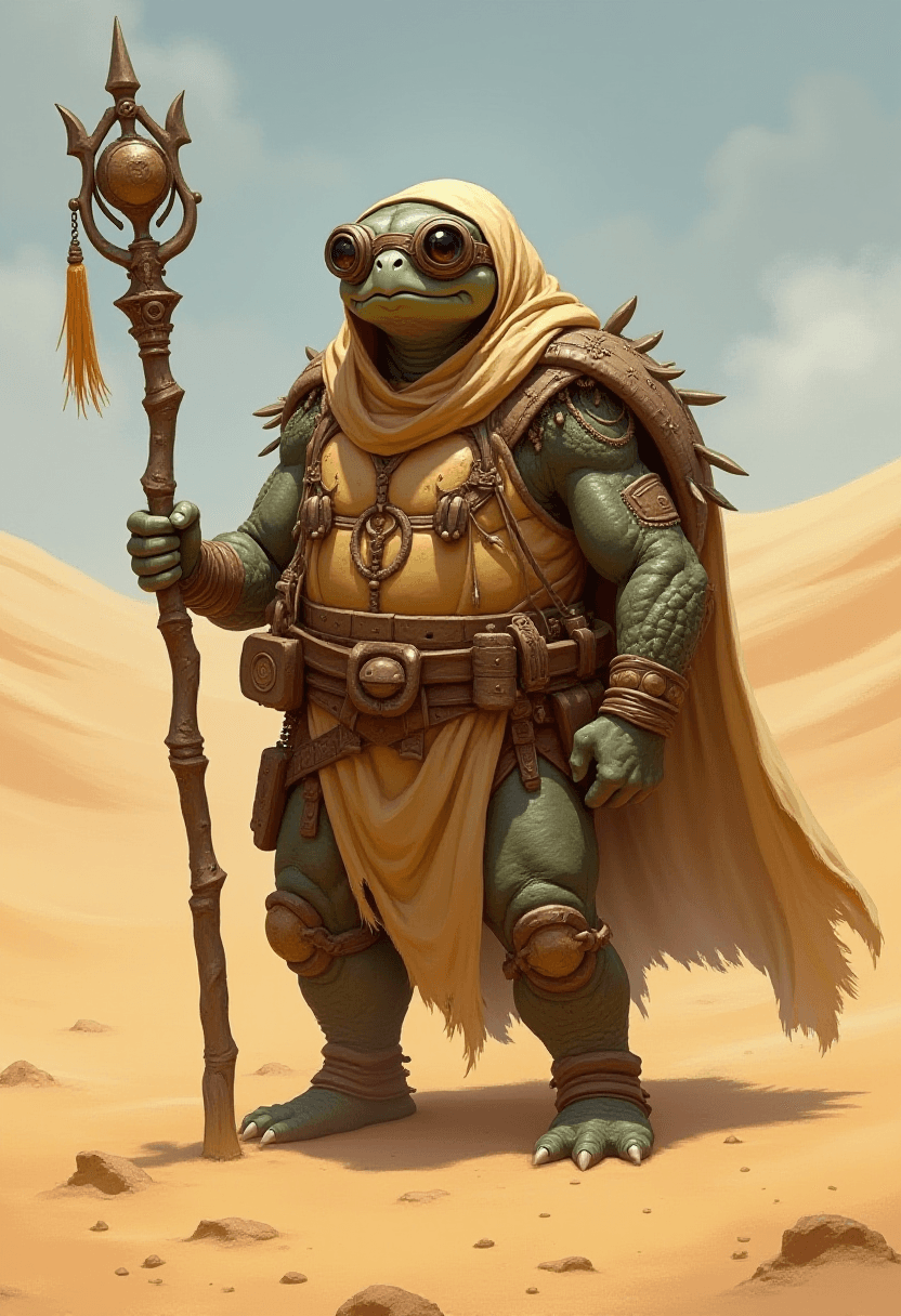 Turtle Humanoid Dnd Character in Desert