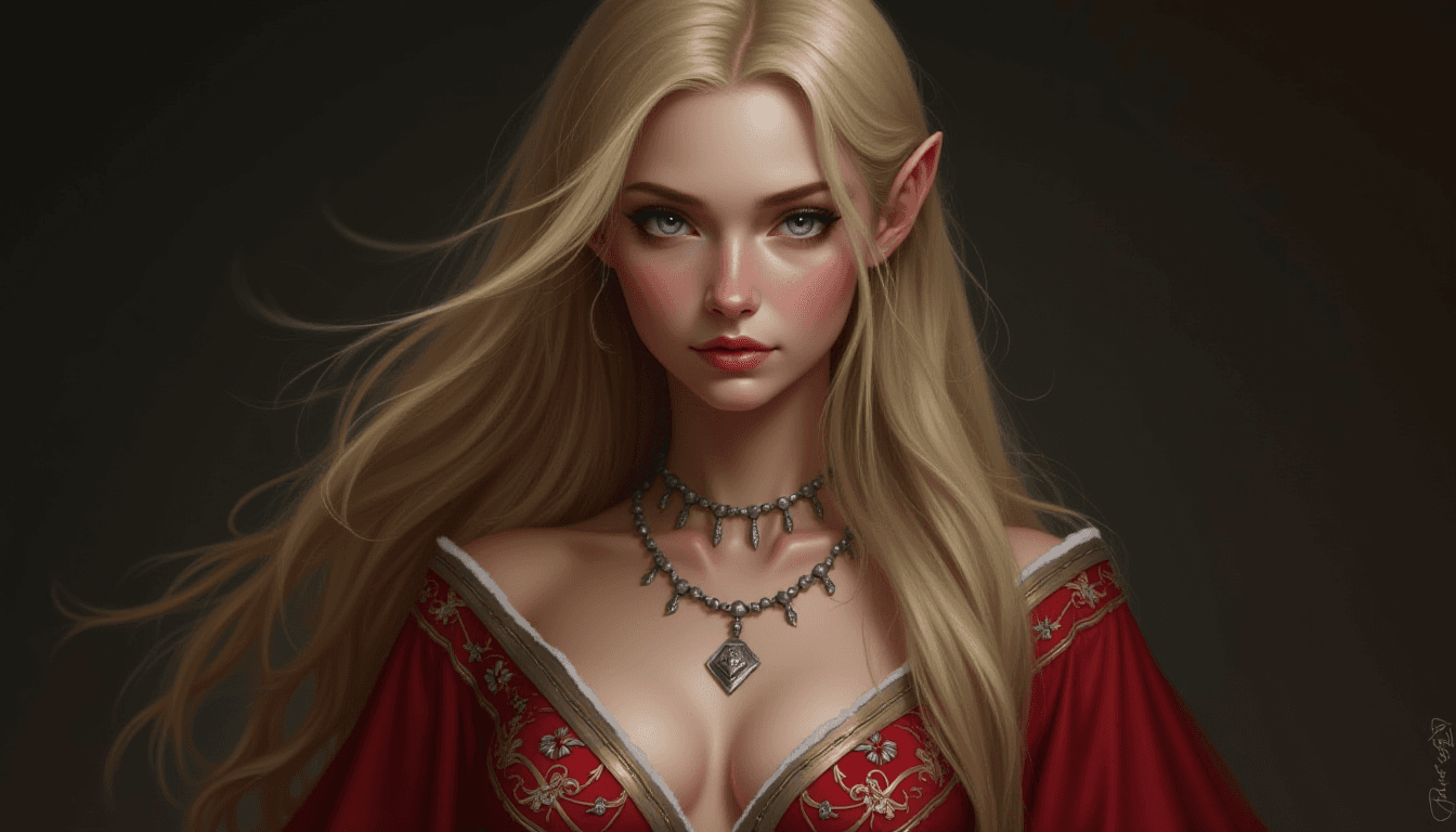 Fantasy Portrait of Blond Women in Red Dress