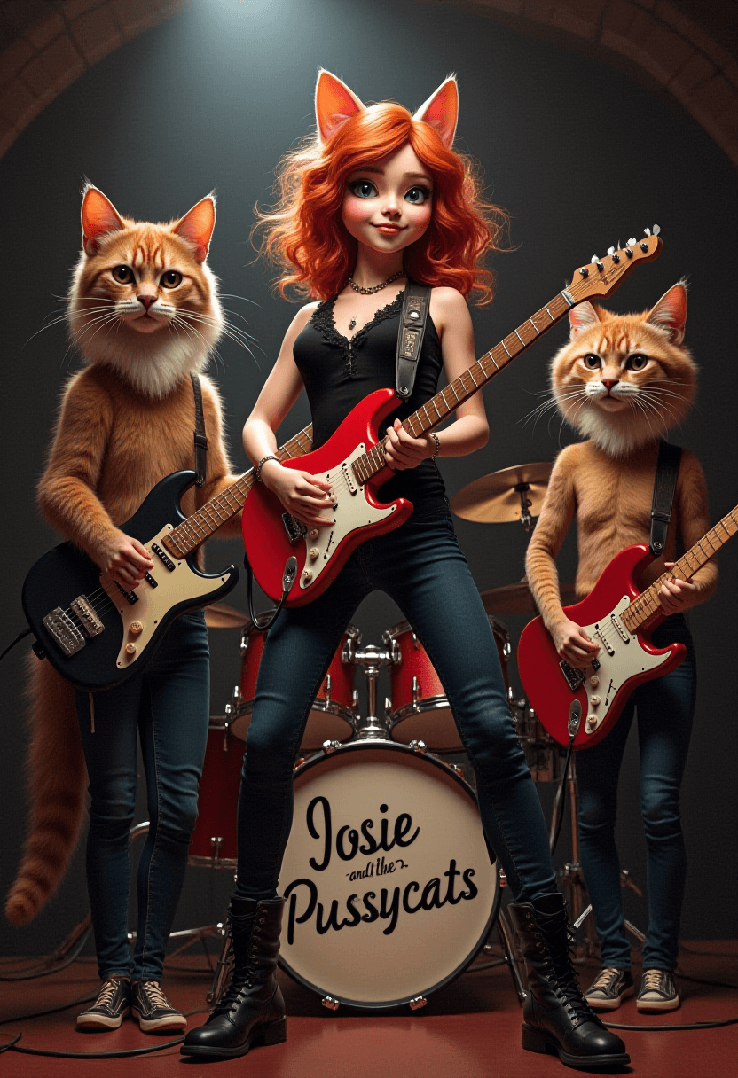 Rock Band with Feline Musicians