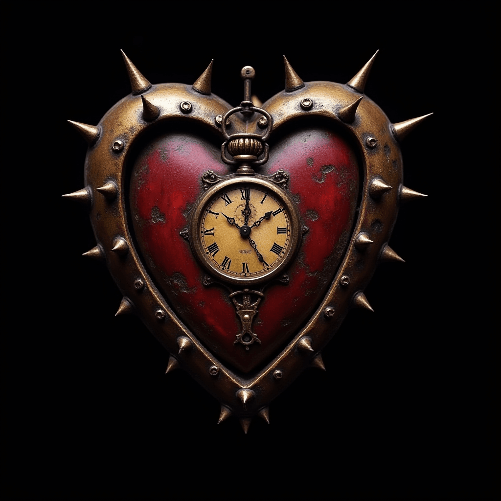 Clockwork Metal Heart in a Black Enclosed Space