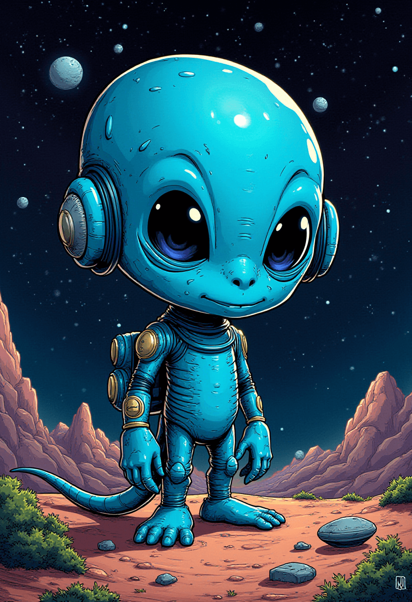 Blue Alien from Outer Space Comic Strip