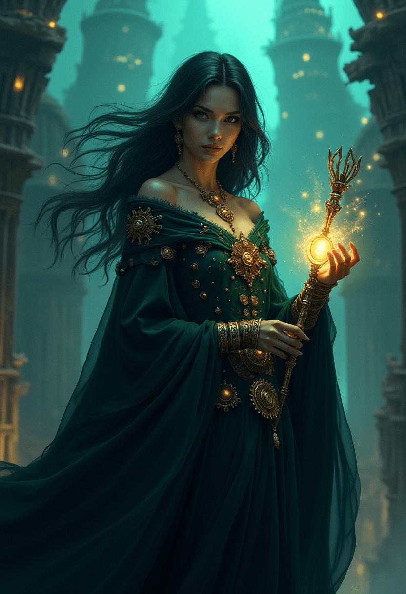 Mage Princess in Dark Fantasy Dungeonpunk Setting