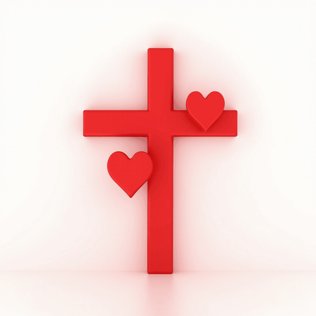 Christian Cross Surrounded by Musical Notes and Heart