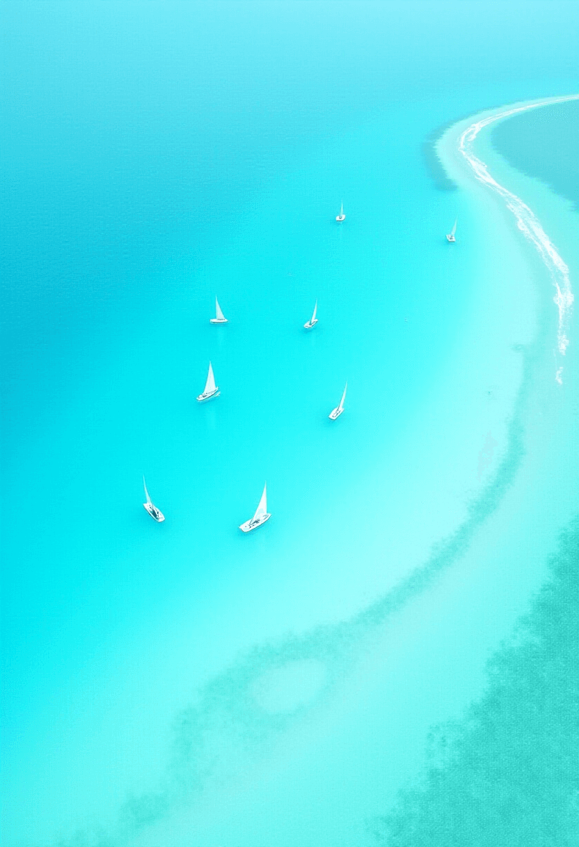 Aerial View of Blues Tones of the Sea