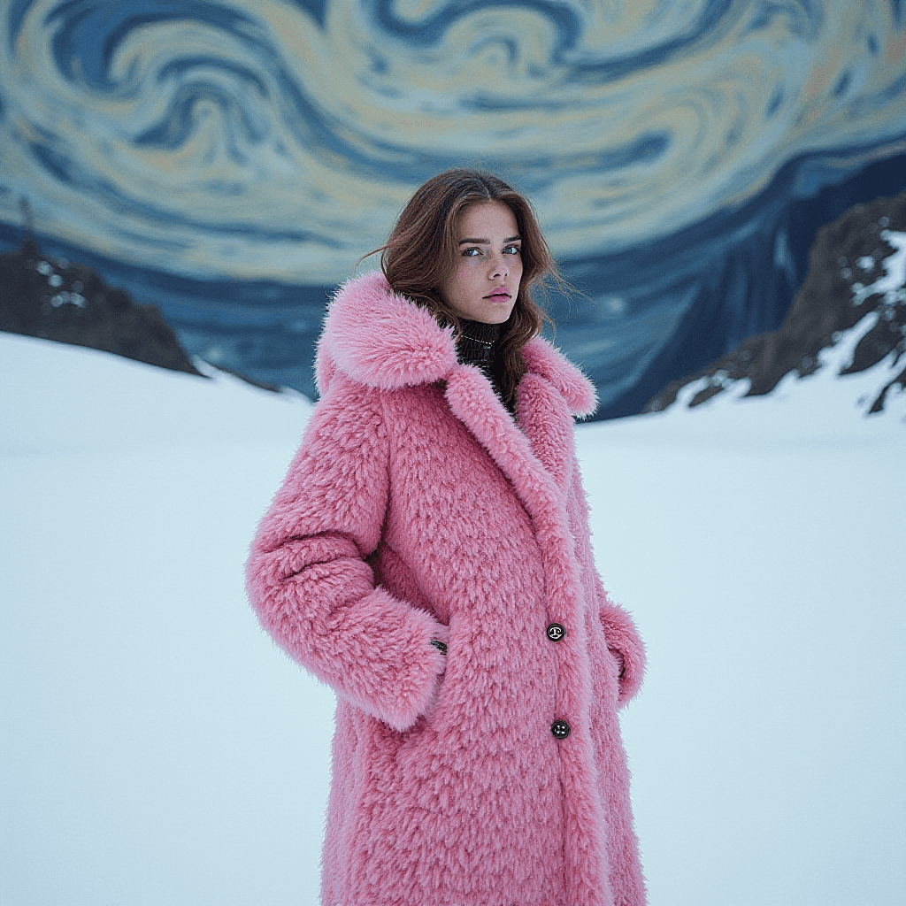 Icelandic Fashion Icon in Chaotic Winter Landscape