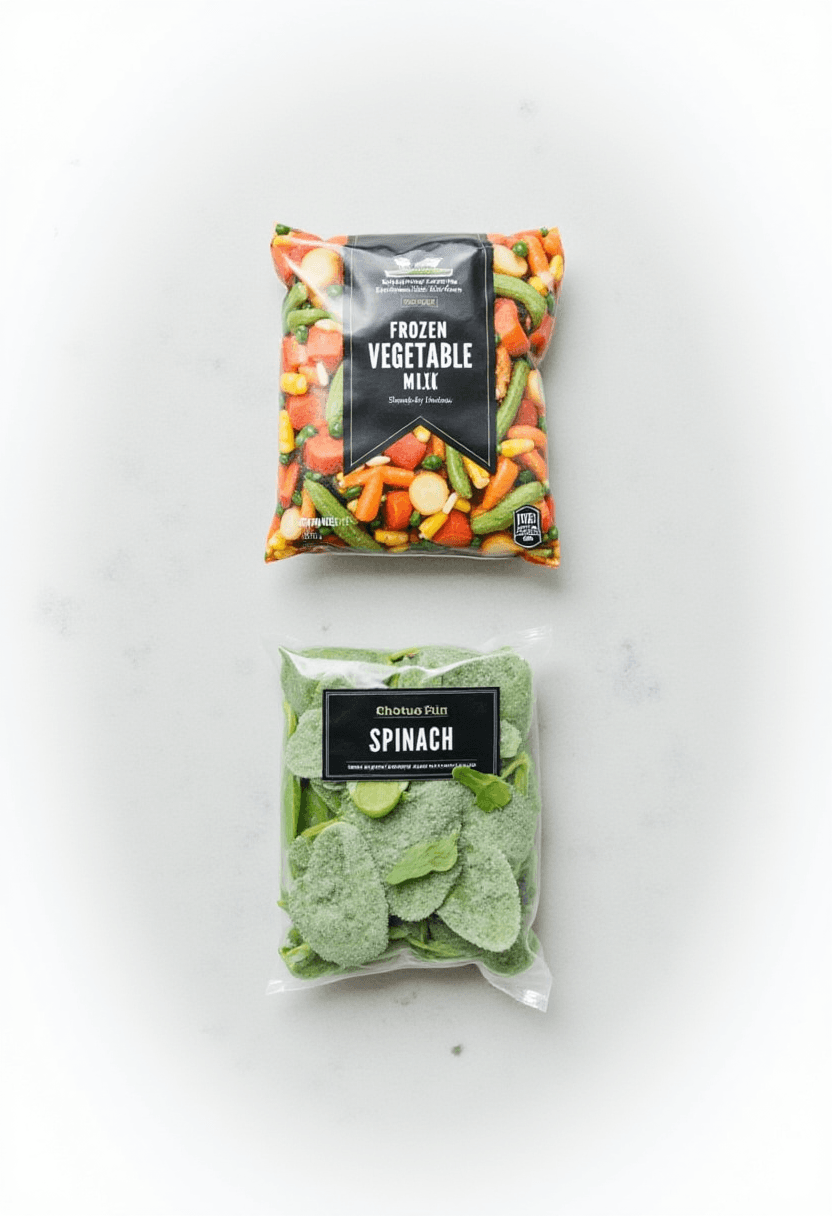 Frozen Vegetable Mix and Spinach Packages