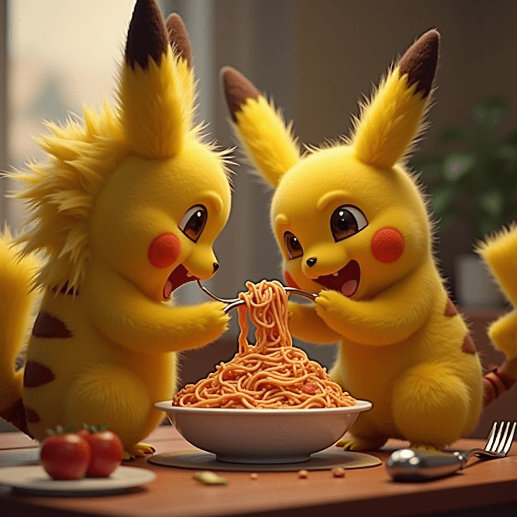 Furry Typhlosion and DreamWorks Minions Enjoy Spaghetti