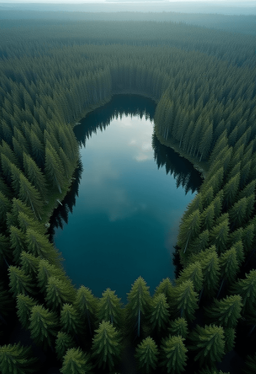 Aerial View of T-Shaped Lake in Danish Forest