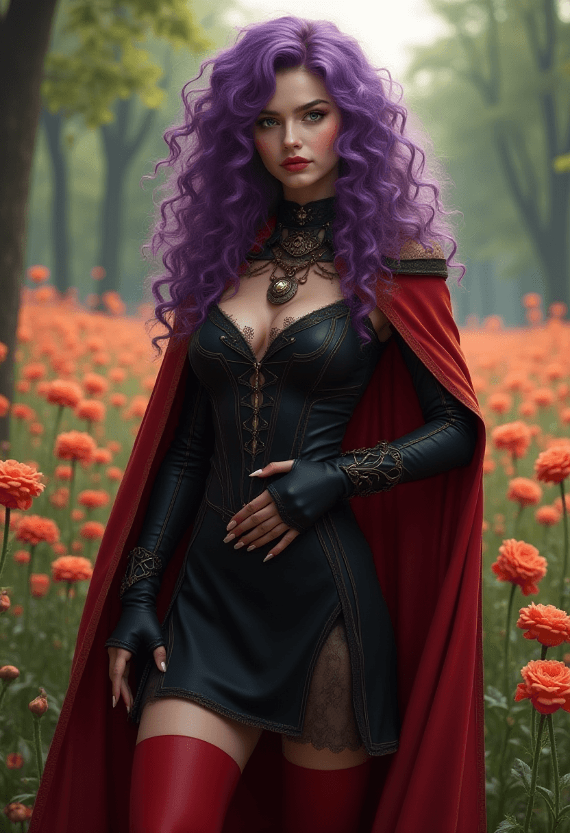 Curly Fantasy Women in Red Cloaks