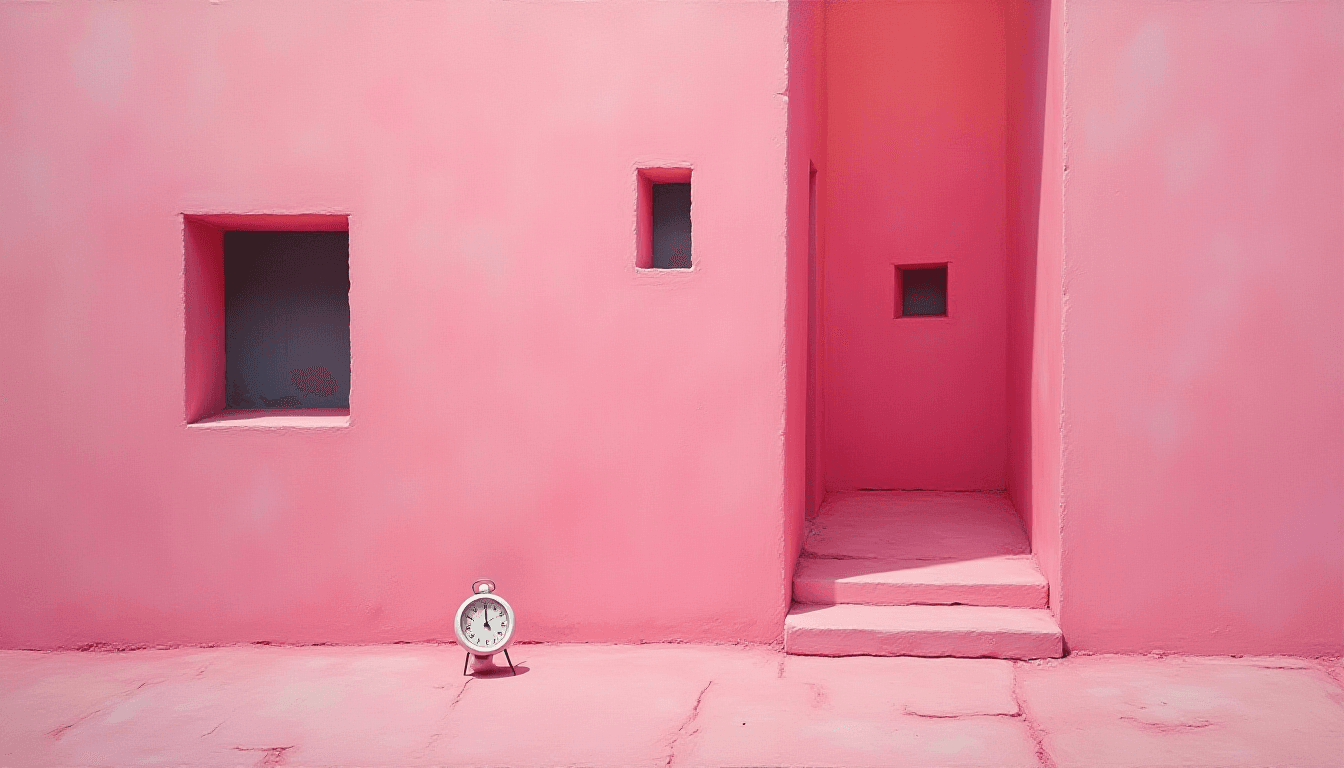 Hyperrealistic Pink Facade with Clock