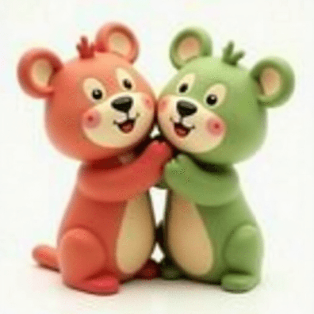 Friendly Toy Pawns Hugging on Transparent Background