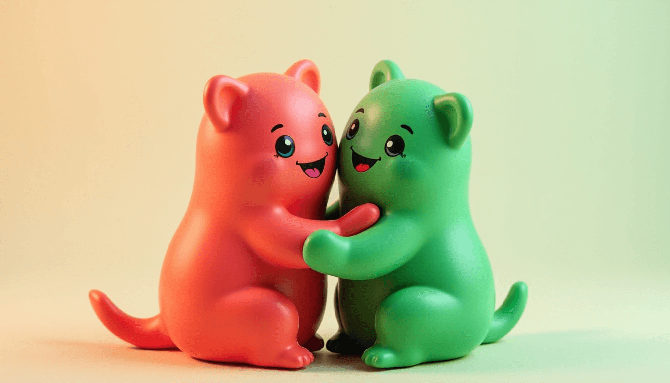 Friendly Toy Pawns Hugging