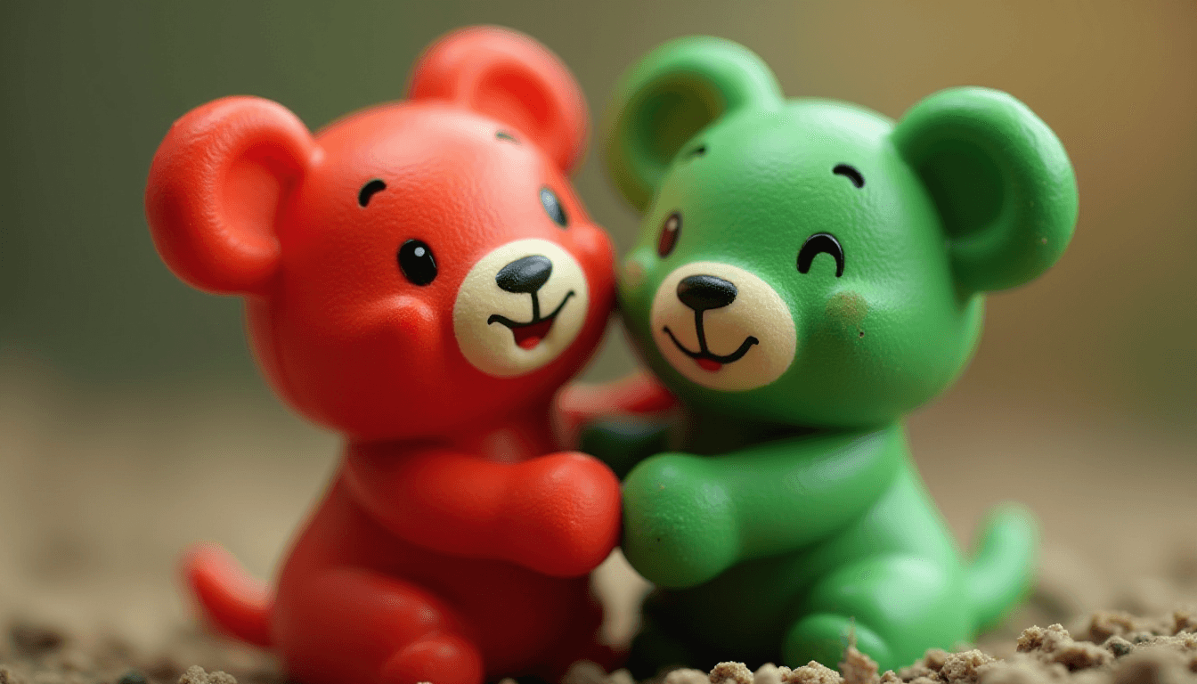 Two Toy Pawns Hugging Each Other