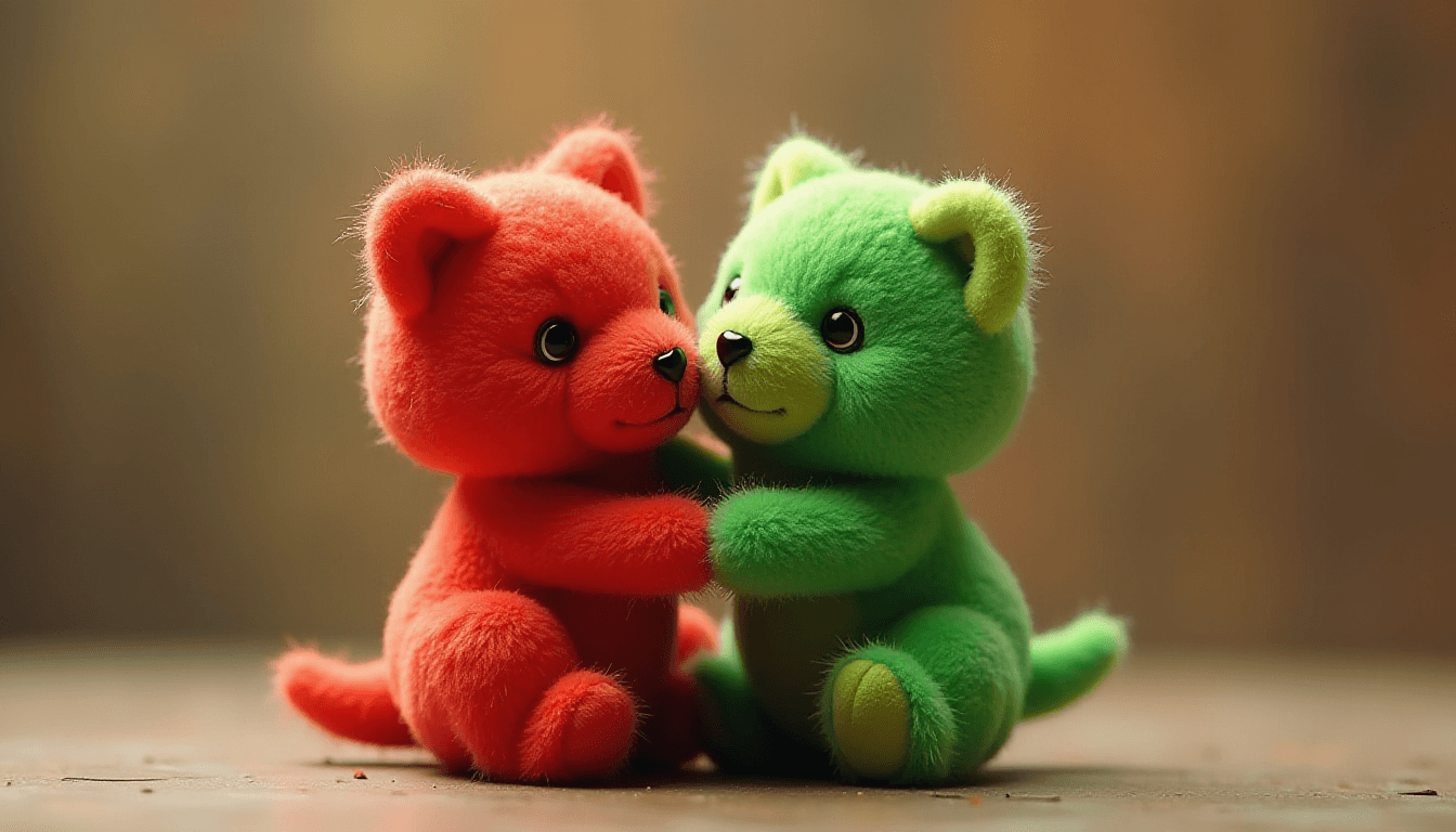 Two Toy Pawns Hugging