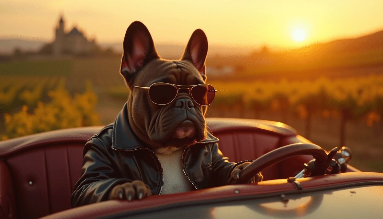 French Bulldog in Vintage Convertible