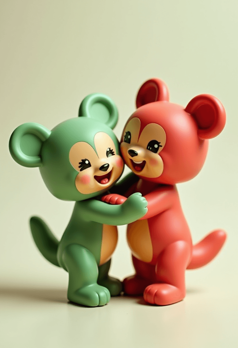 Friendly Toy Pawns Hugging