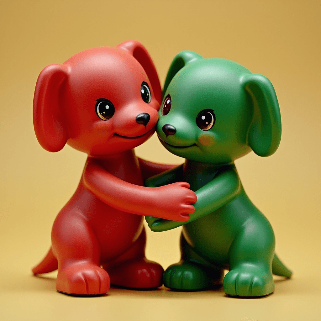 Two Toy Pawns Hugging Each Other