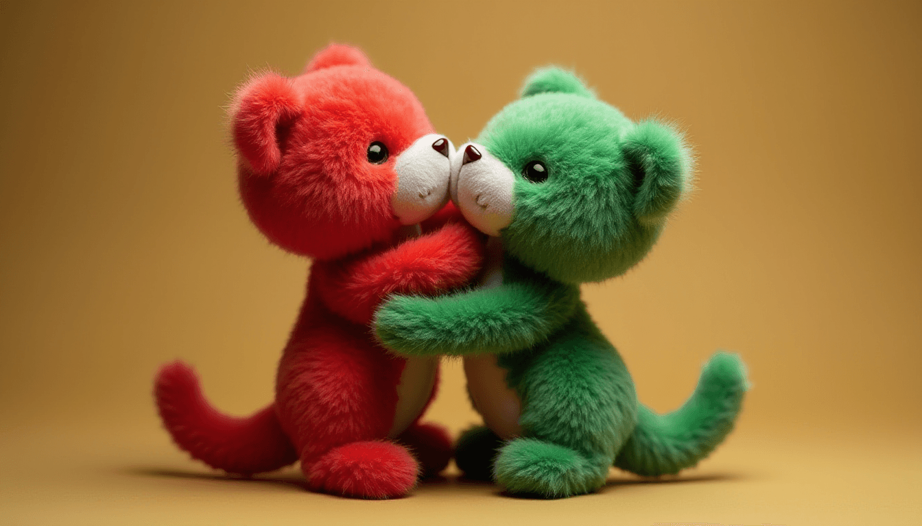 Two Toy Pawns Hugging