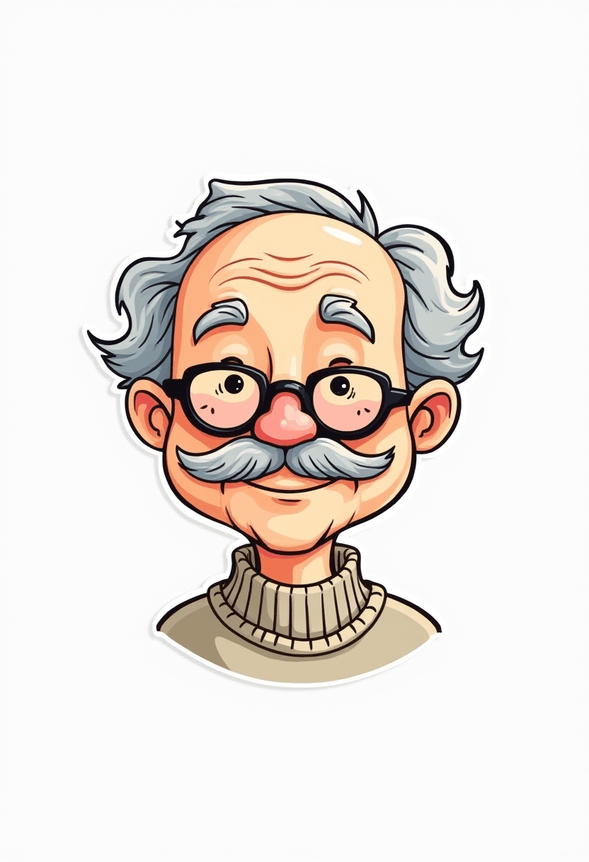 Cute Gray-Haired Grandpa in Doodling Sketch Art