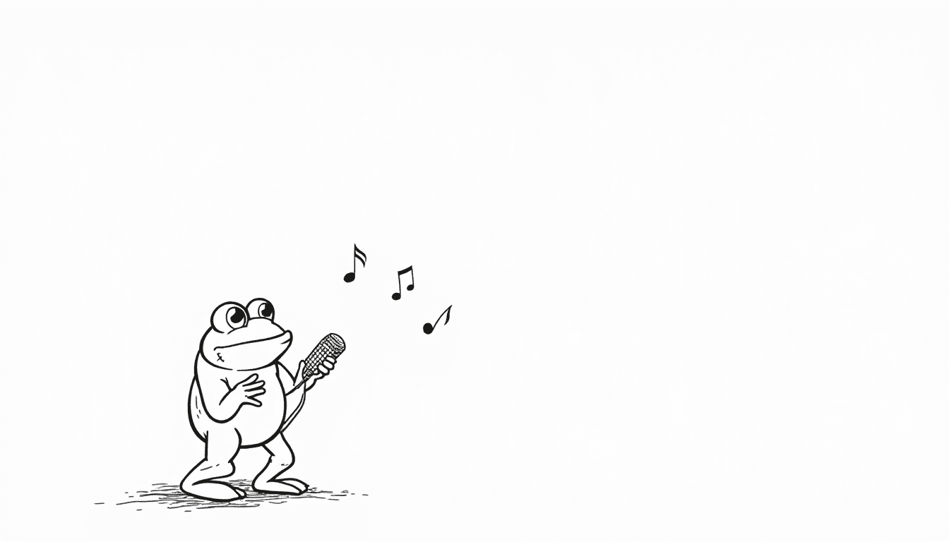 Frog sings a song with a microphone