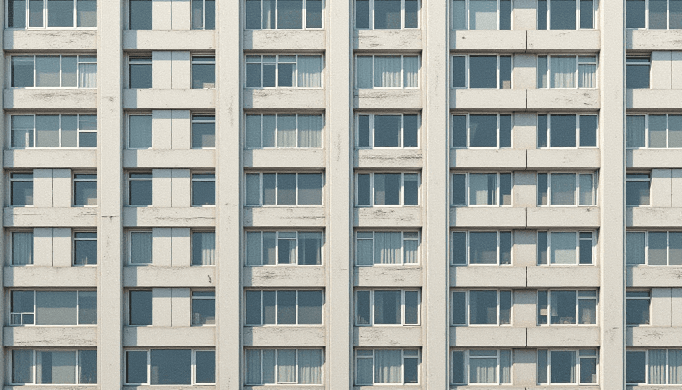 Video Game Building Facade in Brutalist Style