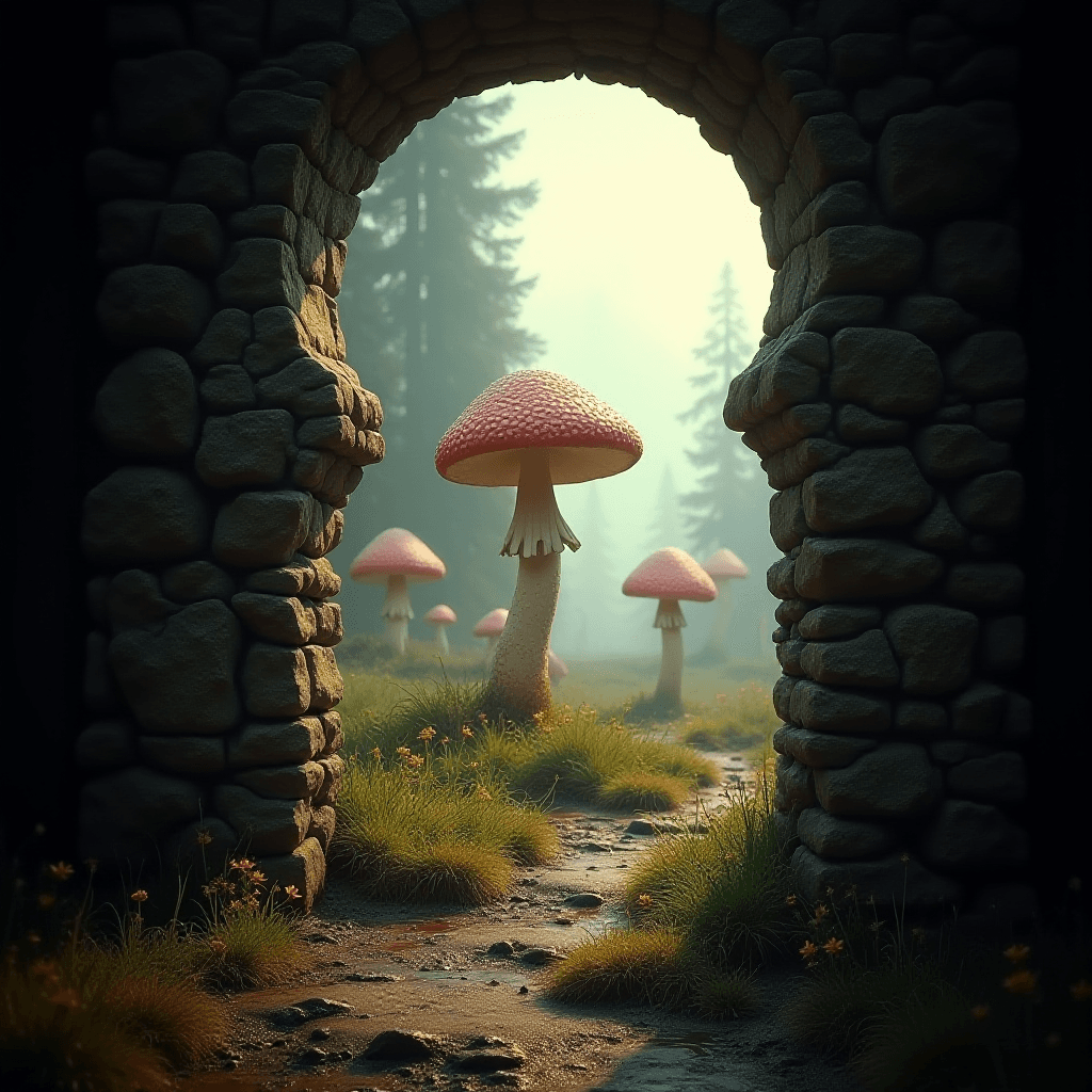 Giant Mushroom Forest through a Keyhole