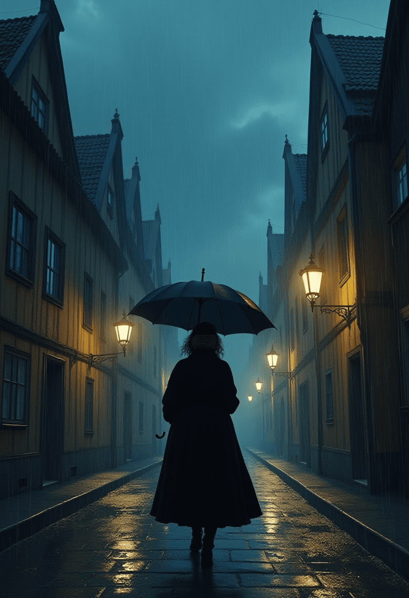 Young Woman in Evening Old Swedish Town