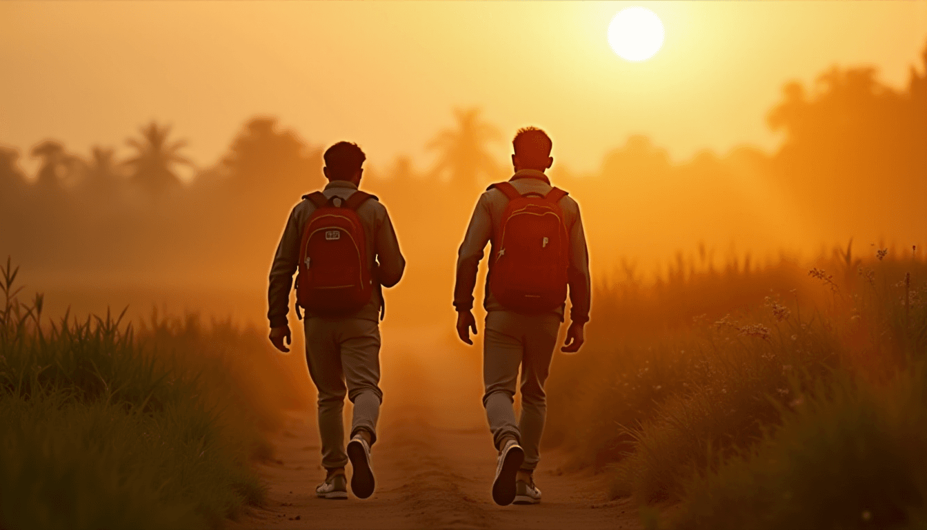 Runners in Indian Rural Sunset