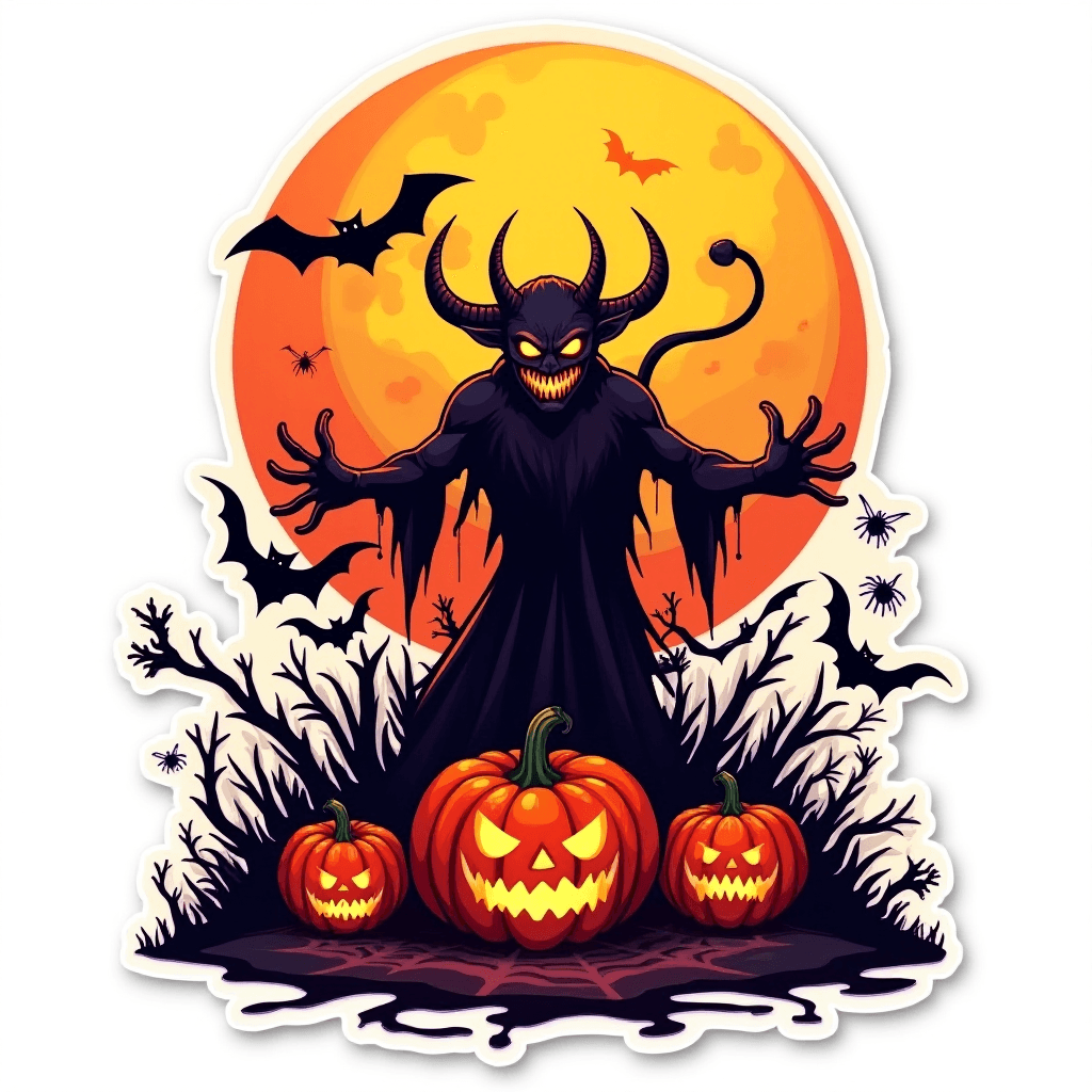 Halloween Devil With Pumpkins Scene