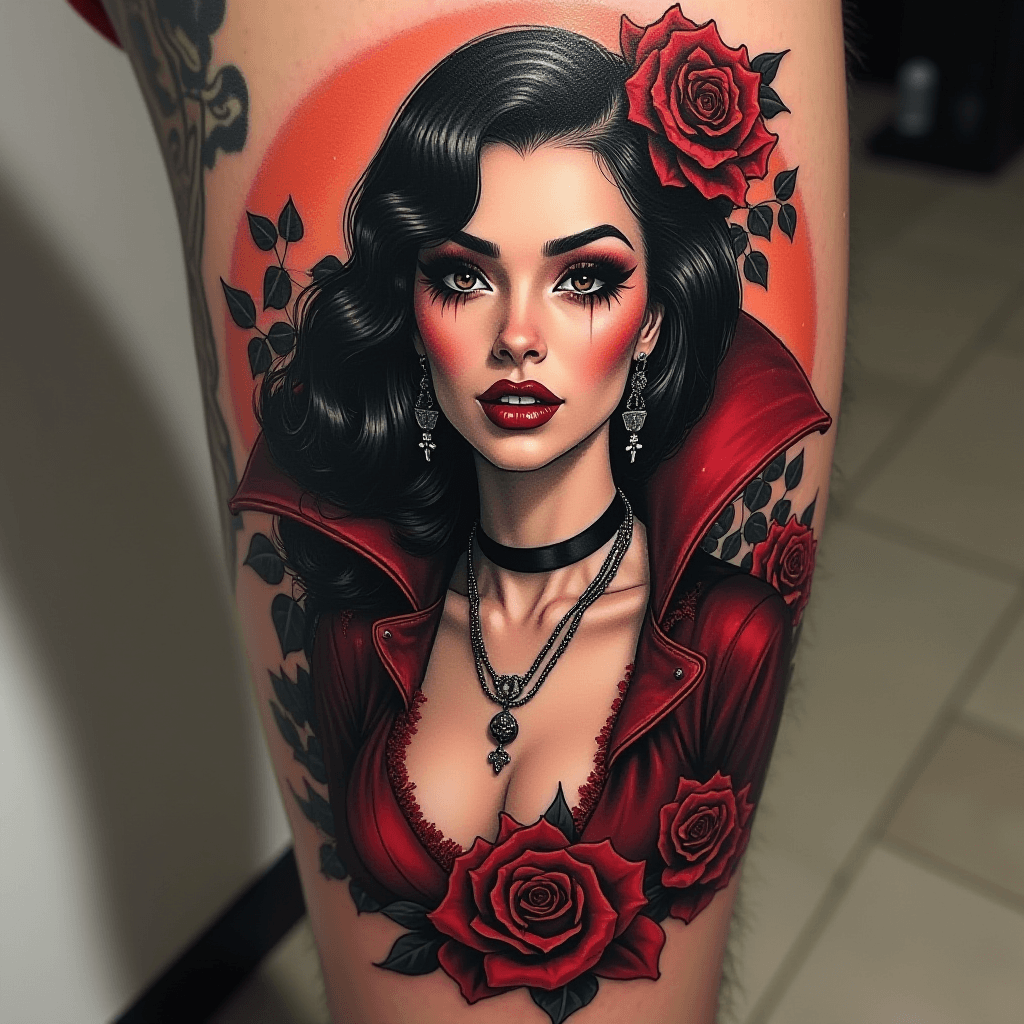 Dracula Lady Vampire Tattoo Design