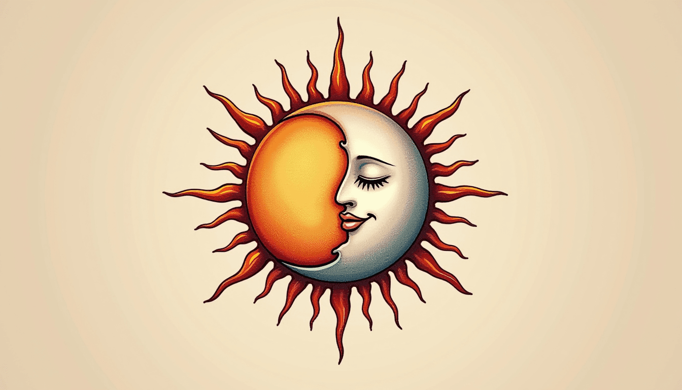 Sun and Moon Fine Line Tattoo Design