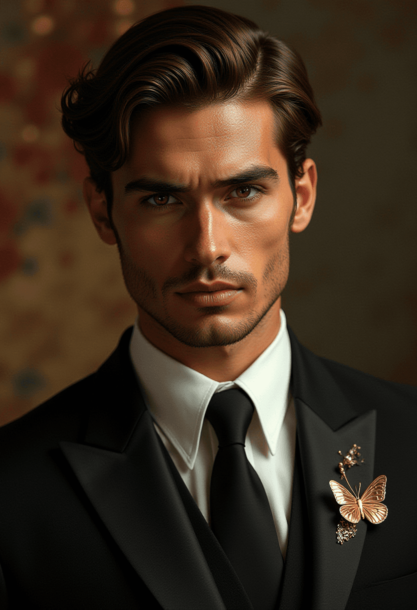 Handsome Guy in Suit with Intricate Gold Details