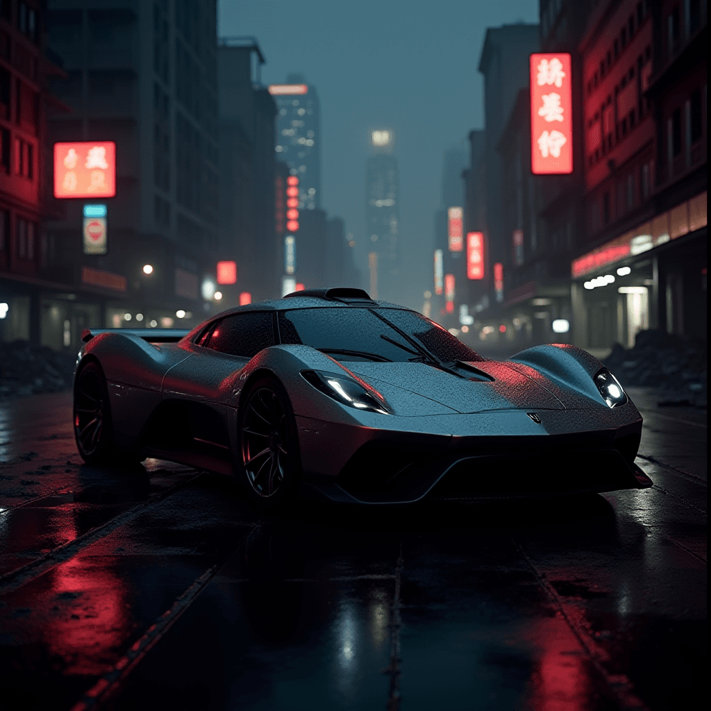 Futuristic Car in Cyberpunk City