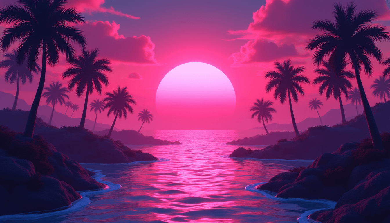 Retro Vaporwave Sunset Scene