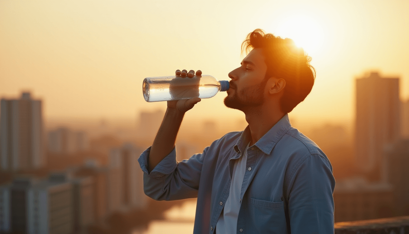 Dawn Cityscape: Young Man Refuel