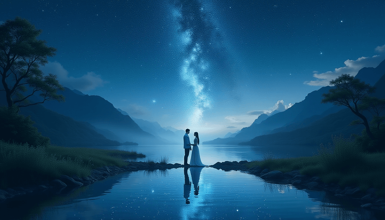 Traditional Chinese Couple Under Starry Night Sky