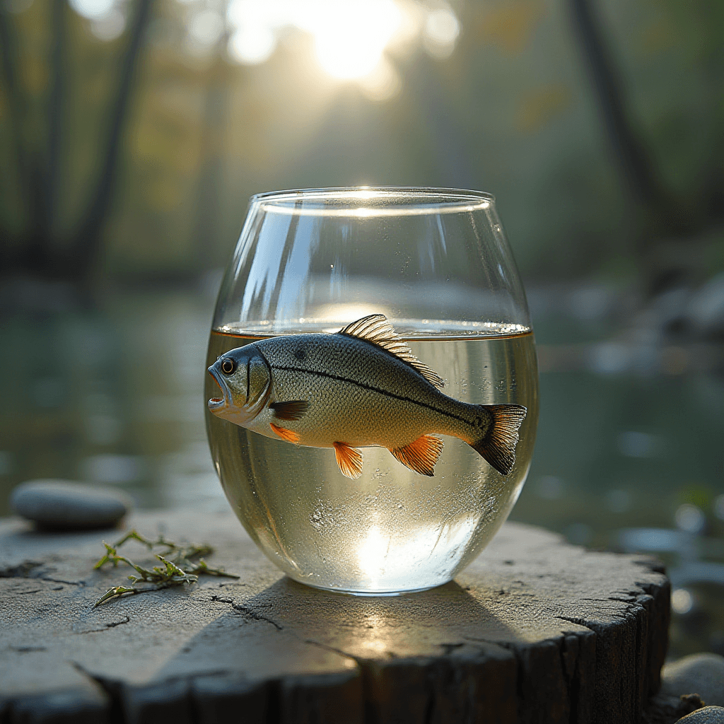 Rundes Fischglas aus Froschperspektive