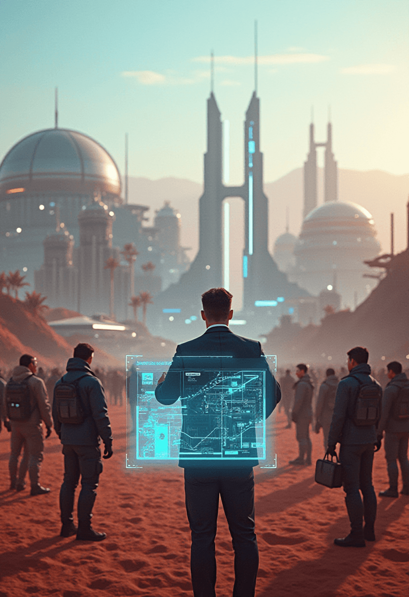 Elon Musk in Futuristic Martian City