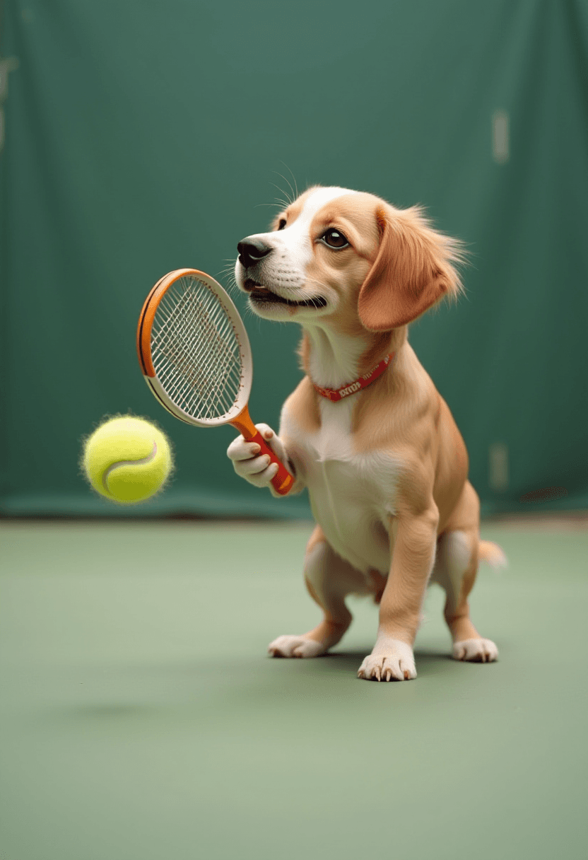 Dog Playing Tennis