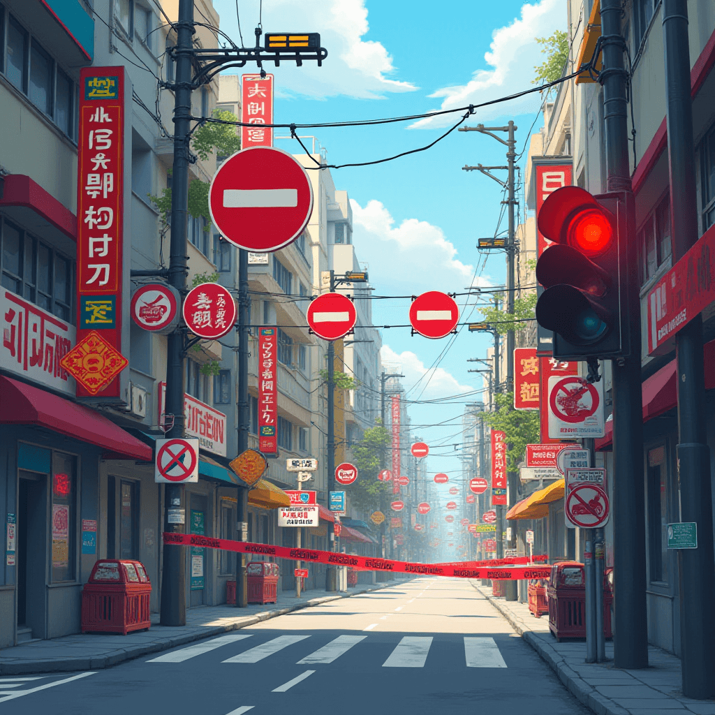 Vibrant Urban Scene with Detailed Signage