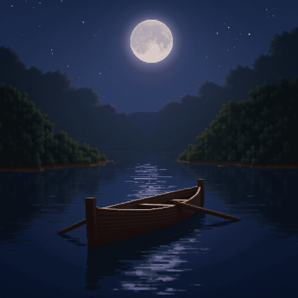 Minecraft Evening Landscape with Rowboat