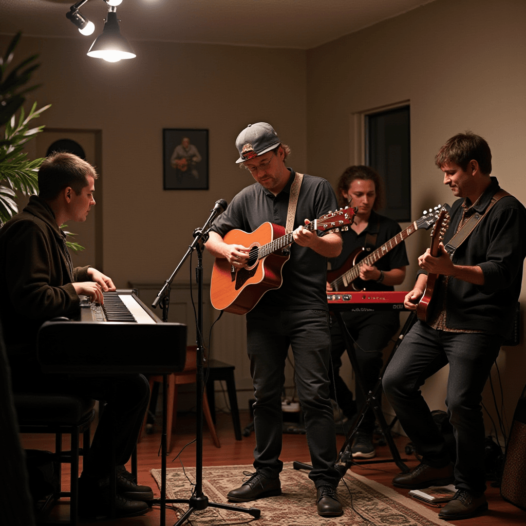 Three Musicians Jamming Together