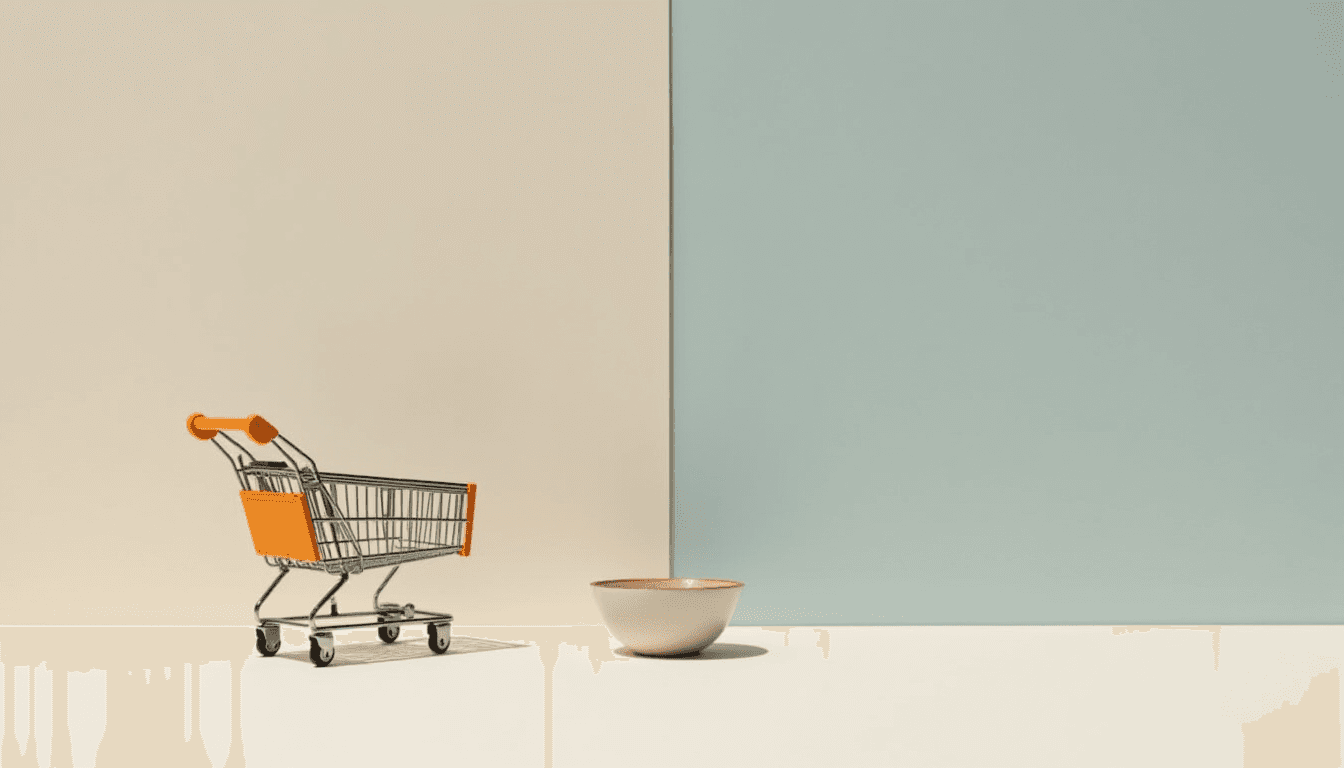 Shopping Cart and Sake Cup Illustration