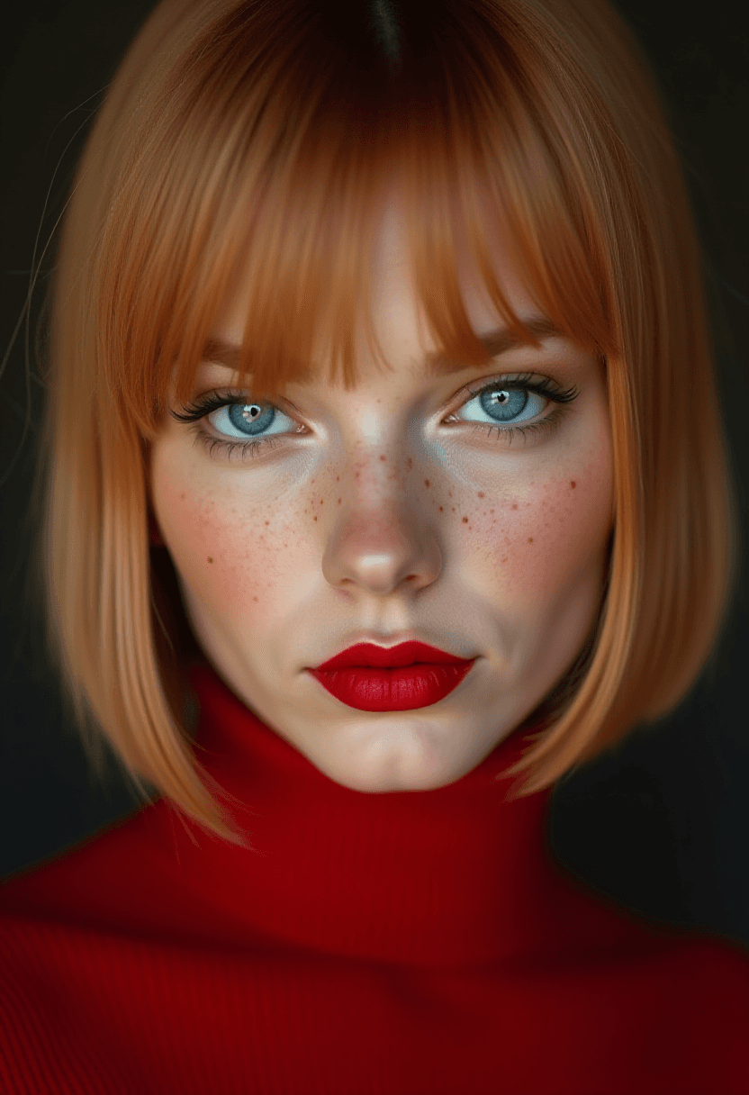 Blonde Woman with Red Hair and Lip Makeup