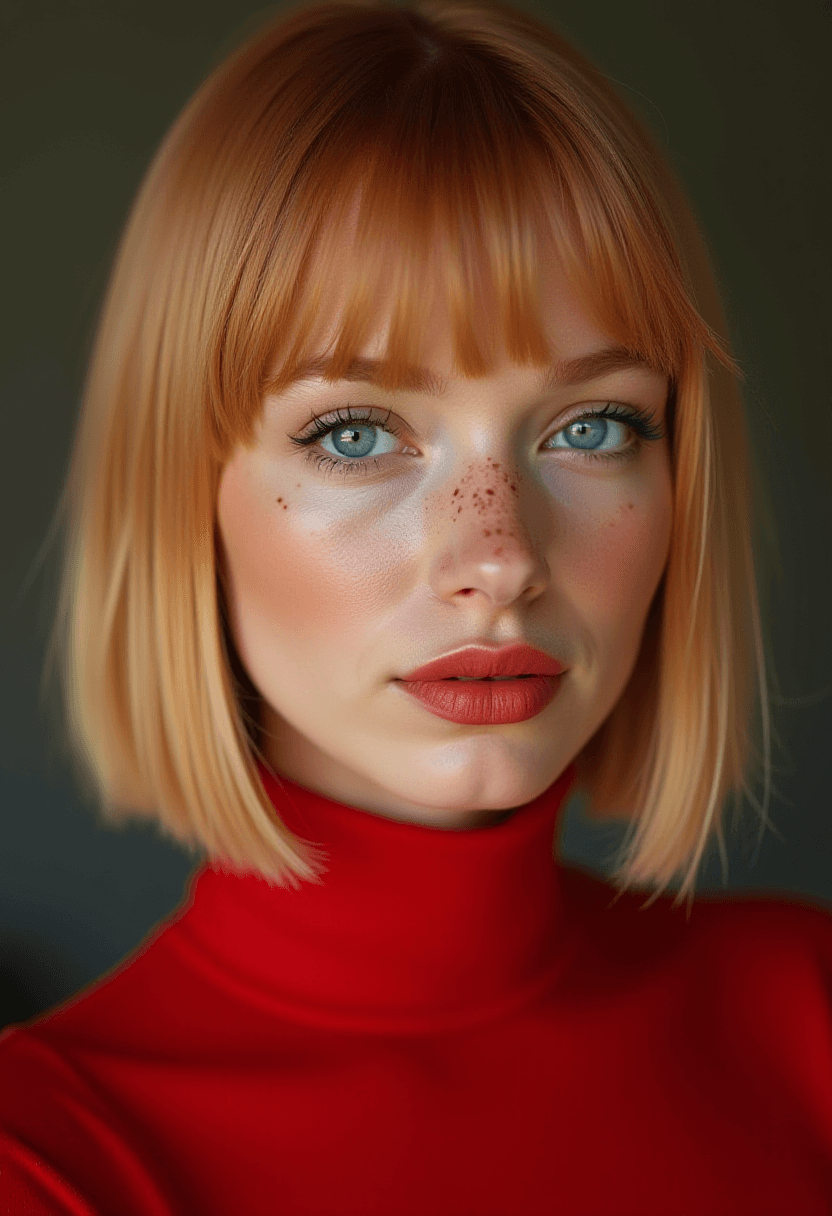 Strawberry Blonde Woman in Red