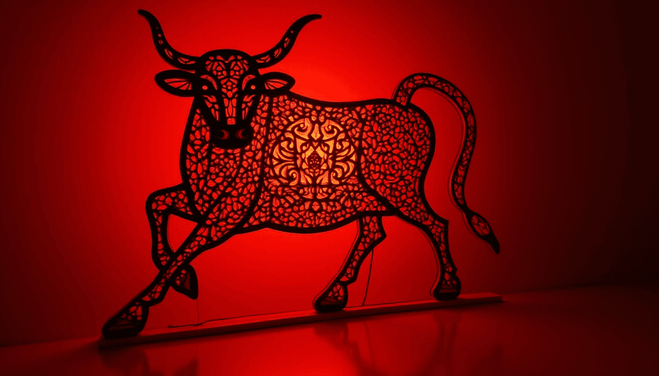 Spanish Bull in Red Light Stained-Glass