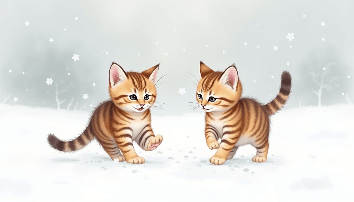 Christmas Card Tabby Kittens in Snow Watercolor