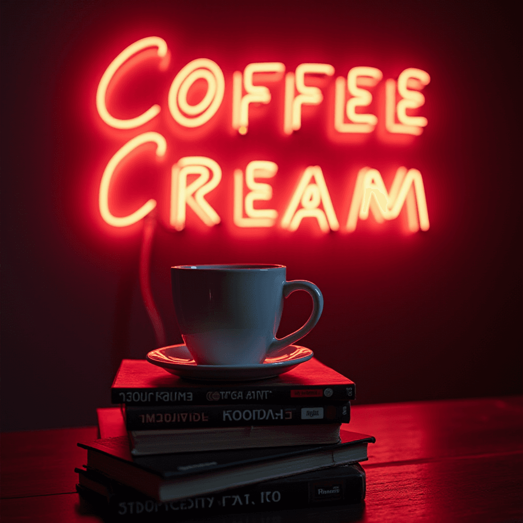 Neon Coffee Brand Over Retro Media