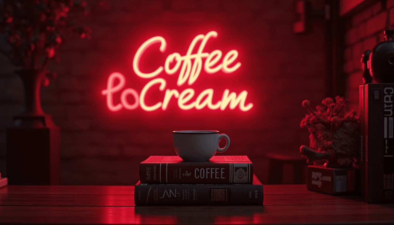 Neon Coffee Brand in Retro Media Hub