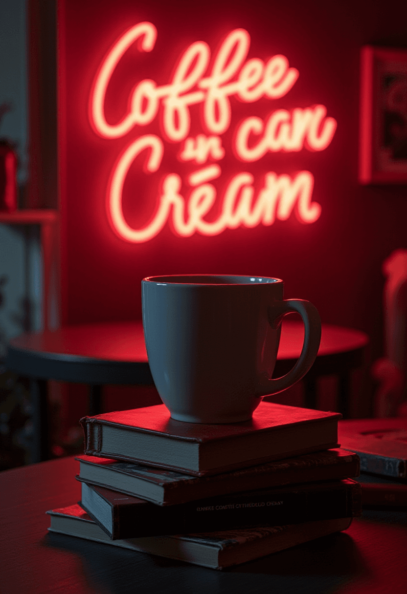 Neon Coffee Brand Over Retro Media